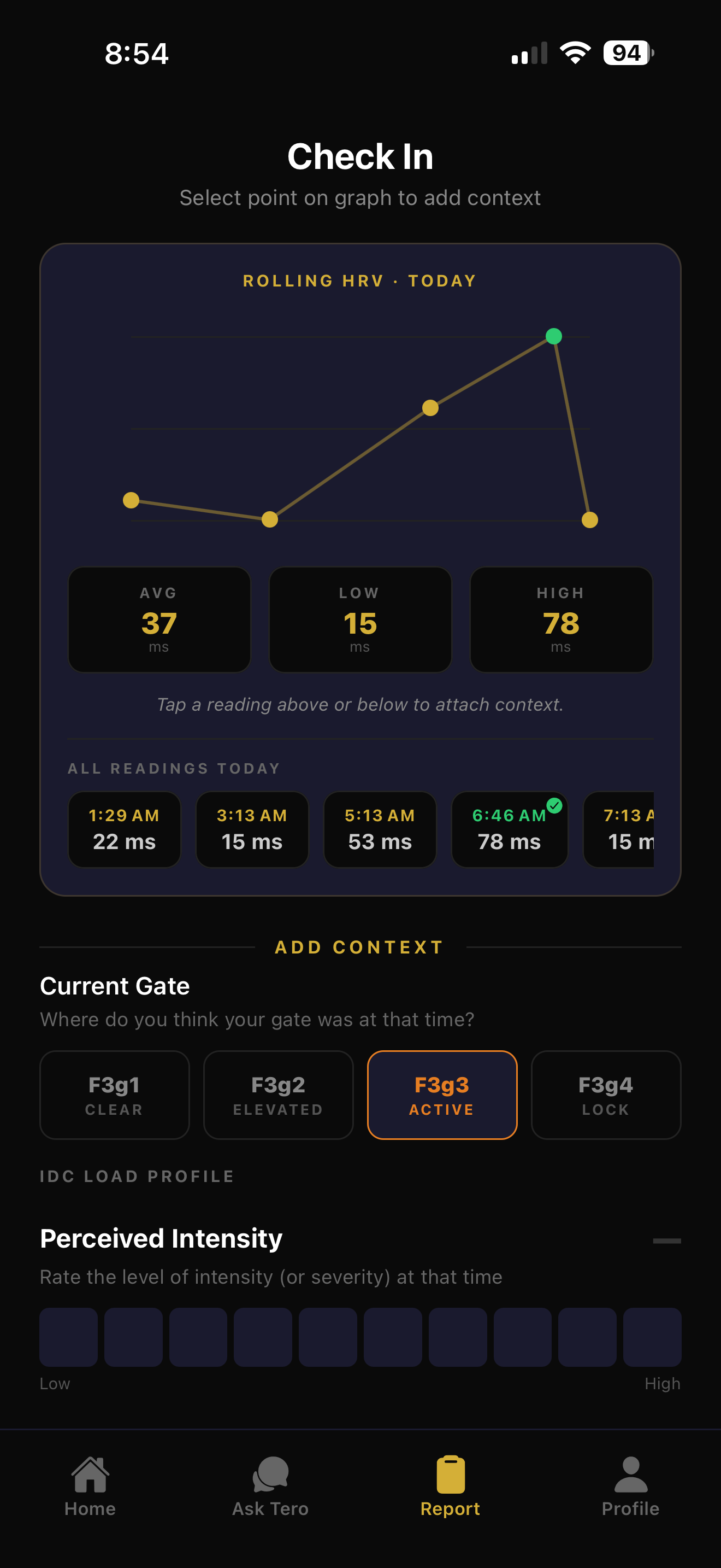 Field Report screen